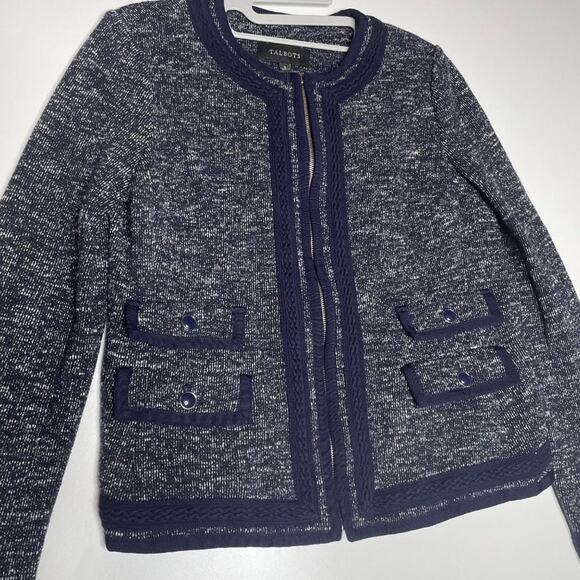 Talbots Womens Jacket Blazer Size 2 Blue Long Sleeve Knit Full Front Zip Up - Picture 8 of 14